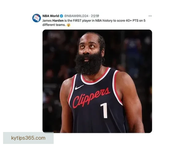 哈登生涯单场30分再创新高344次 超越贝勒升至历史第十二位